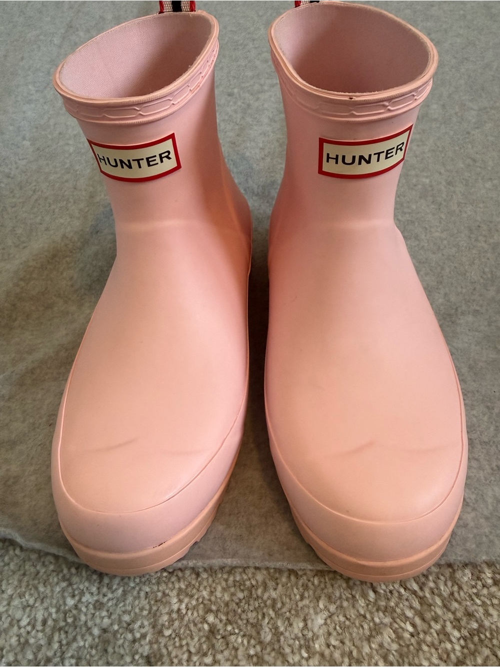 Hunter Pink Short Rain Boots with Logo Tabs